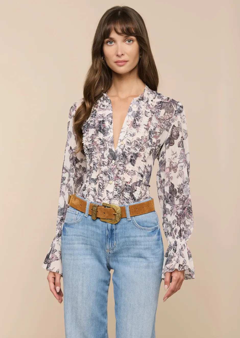 L'agence - Eunice Blouse - Vintage White Watercolor Butterfly sold by Jessie Boutique