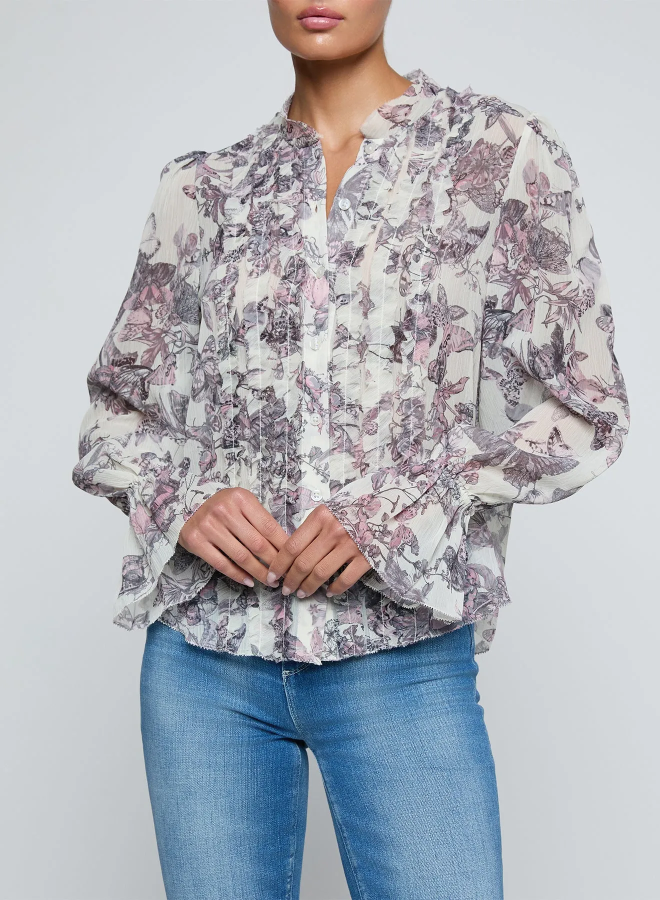 L'agence - Eunice Blouse - Vintage White Watercolor Butterfly sold by Jessie Boutique product image thumbnail 2