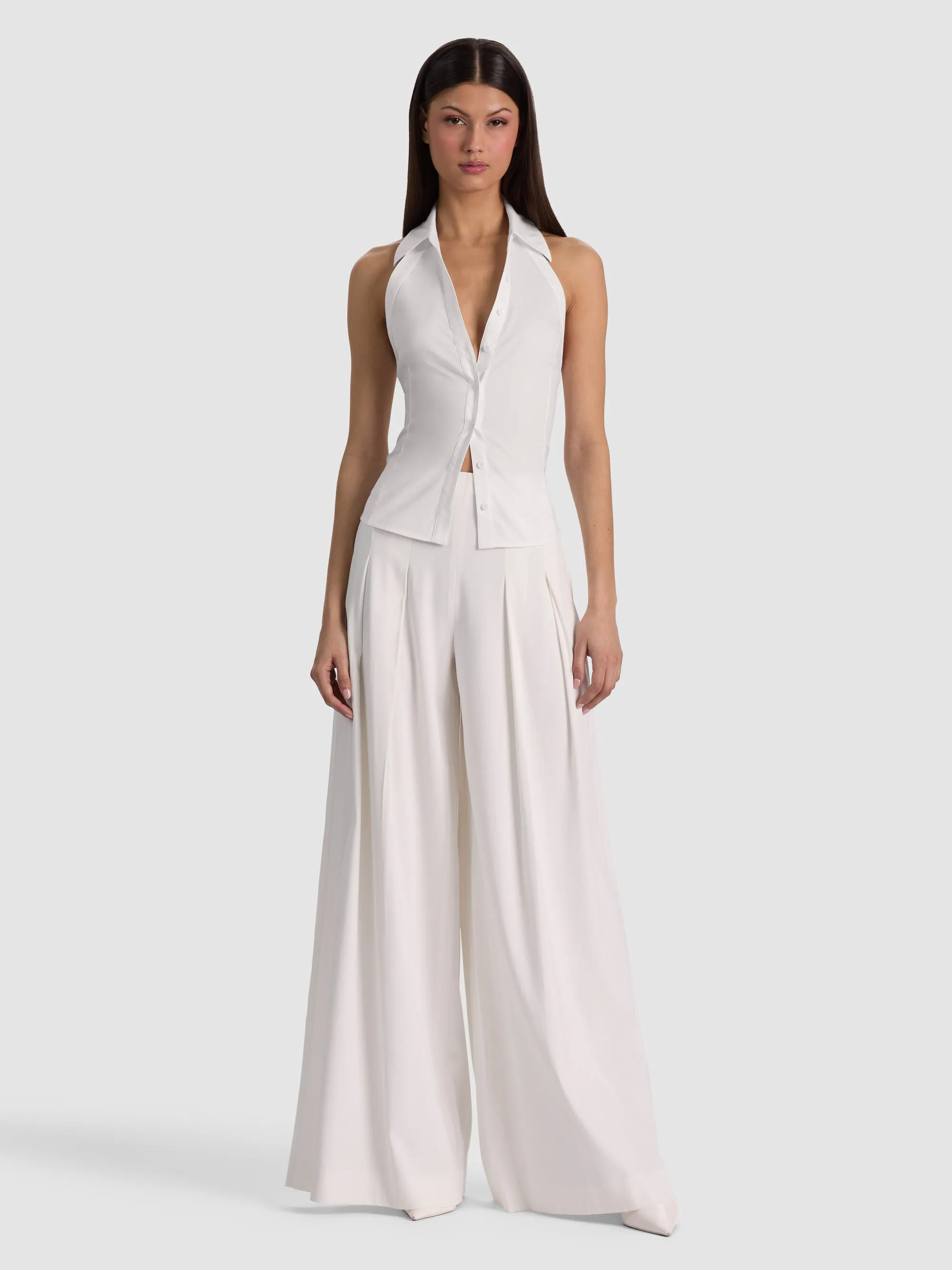 Alice + Olivia - Freya Button Down Halter Top - Off White sold by Jessie Boutique product image thumbnail 2