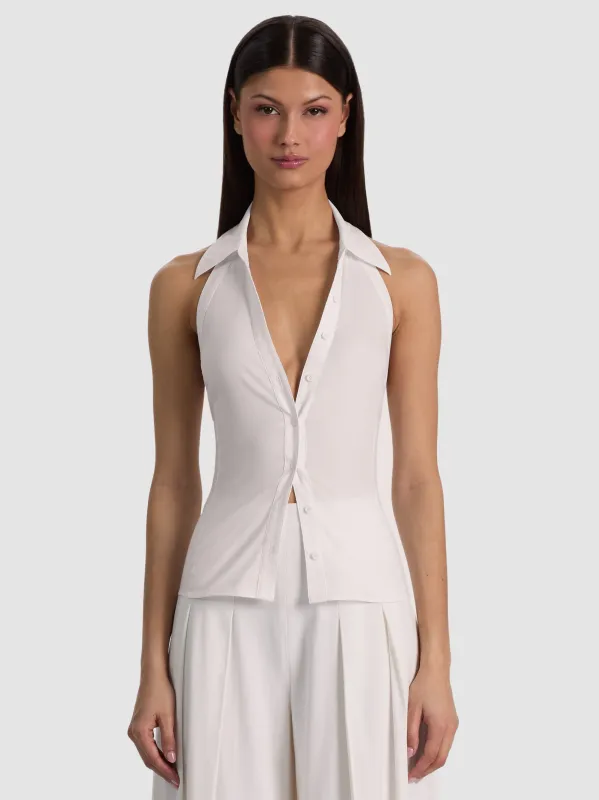 Alice + Olivia - Freya Button Down Halter Top - Off White made by Alice + Olivia