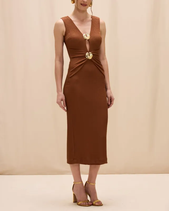Patbo - Cora Knit Midi Dress - Brown made by PatBO