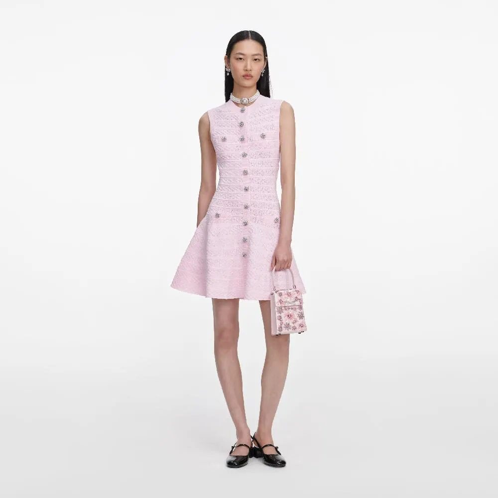 Self-portrait - Pointelle Diamante Knit Mini Dress - Pink sold by Jessie Boutique product image thumbnail 3