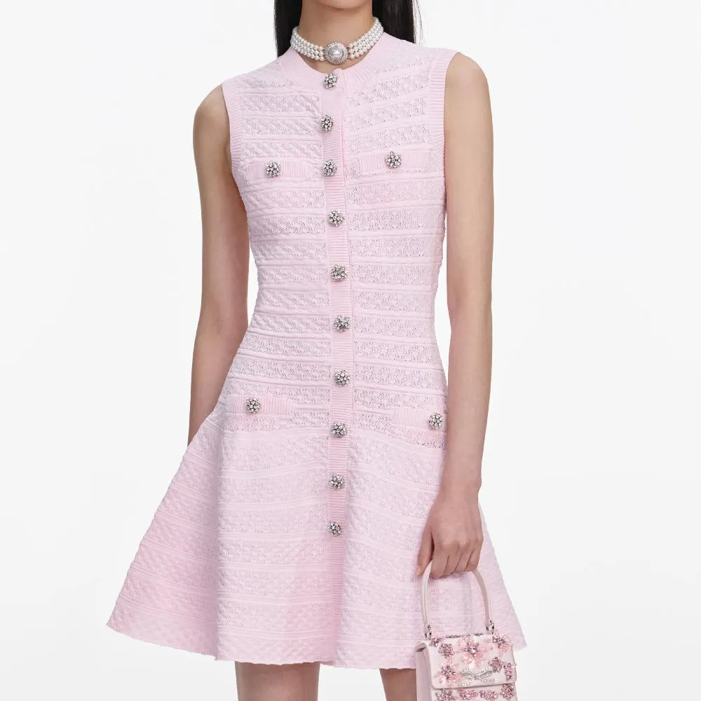 Self-portrait - Pointelle Diamante Knit Mini Dress - Pink sold by Jessie Boutique product image thumbnail 2