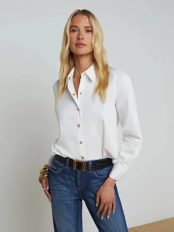 L’agence - Ellery Button-Down Shirt - White/Gold made by L'AGENCE