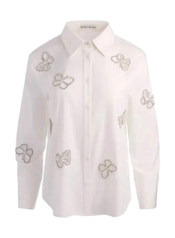 Alice + Olivia - Finely Embellished Oversized Button Down - Off White made by Alice + Olivia