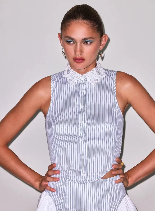 Fleur Du Mal - Embroidery Lace Collar Bib Top - East Hampton Stripe made by Fleur du Mal