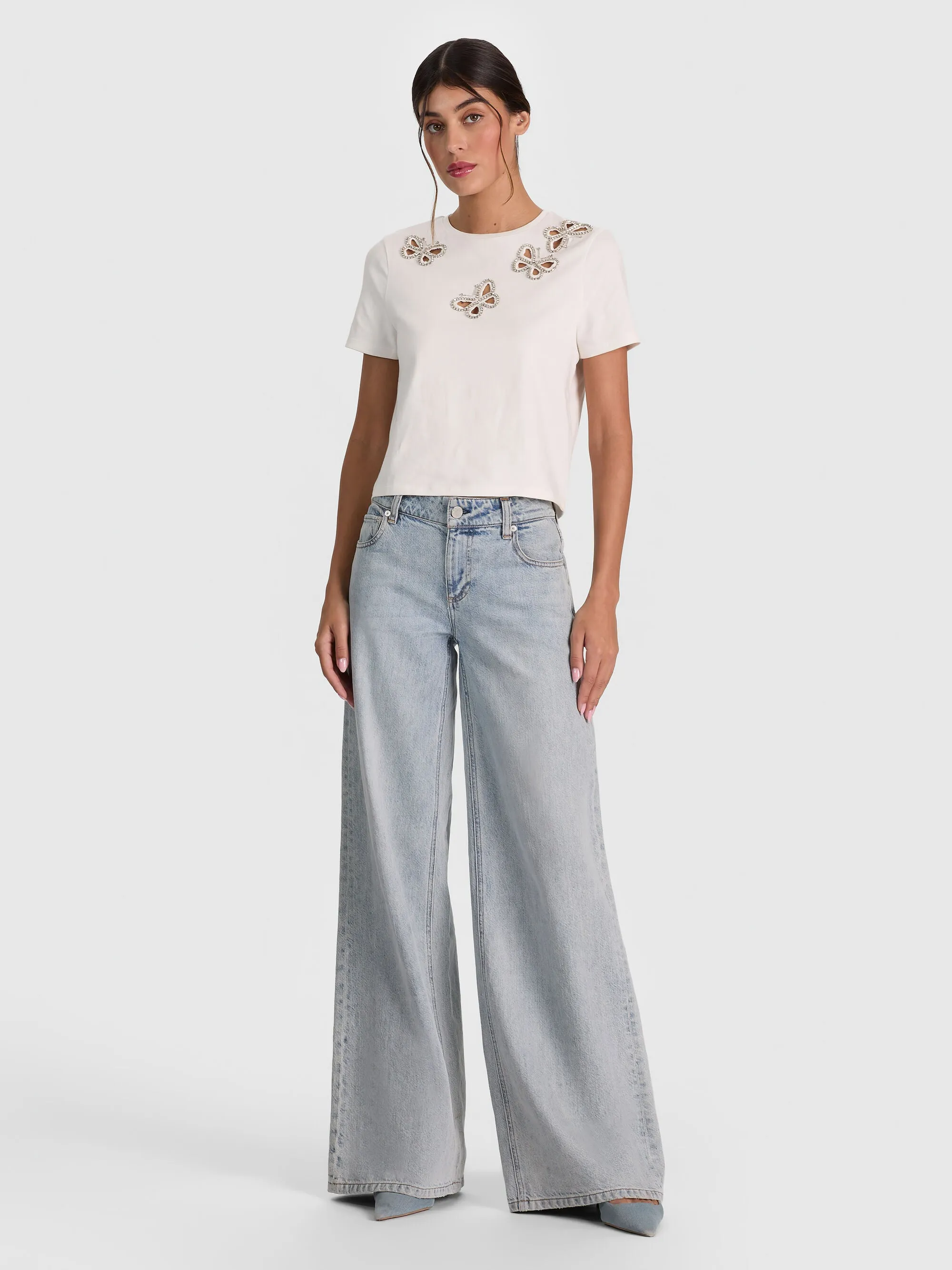 Alice + Olivia - Cindy Embellished Cutout Tee - Off white/Silver Crystal sold by Jessie Boutique product image thumbnail 2