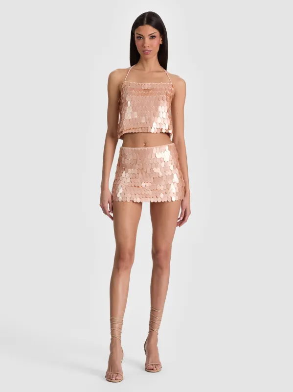 Alice + Olivia - Mace Paillette Mini Skort - Rose Tan made by Alice + Olivia