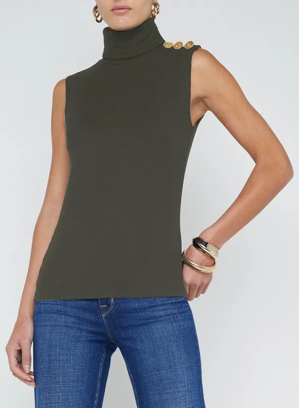 L'agence - Ceci Sleeveless Turtleneck - Ash Olive/Gold made by L'AGENCE