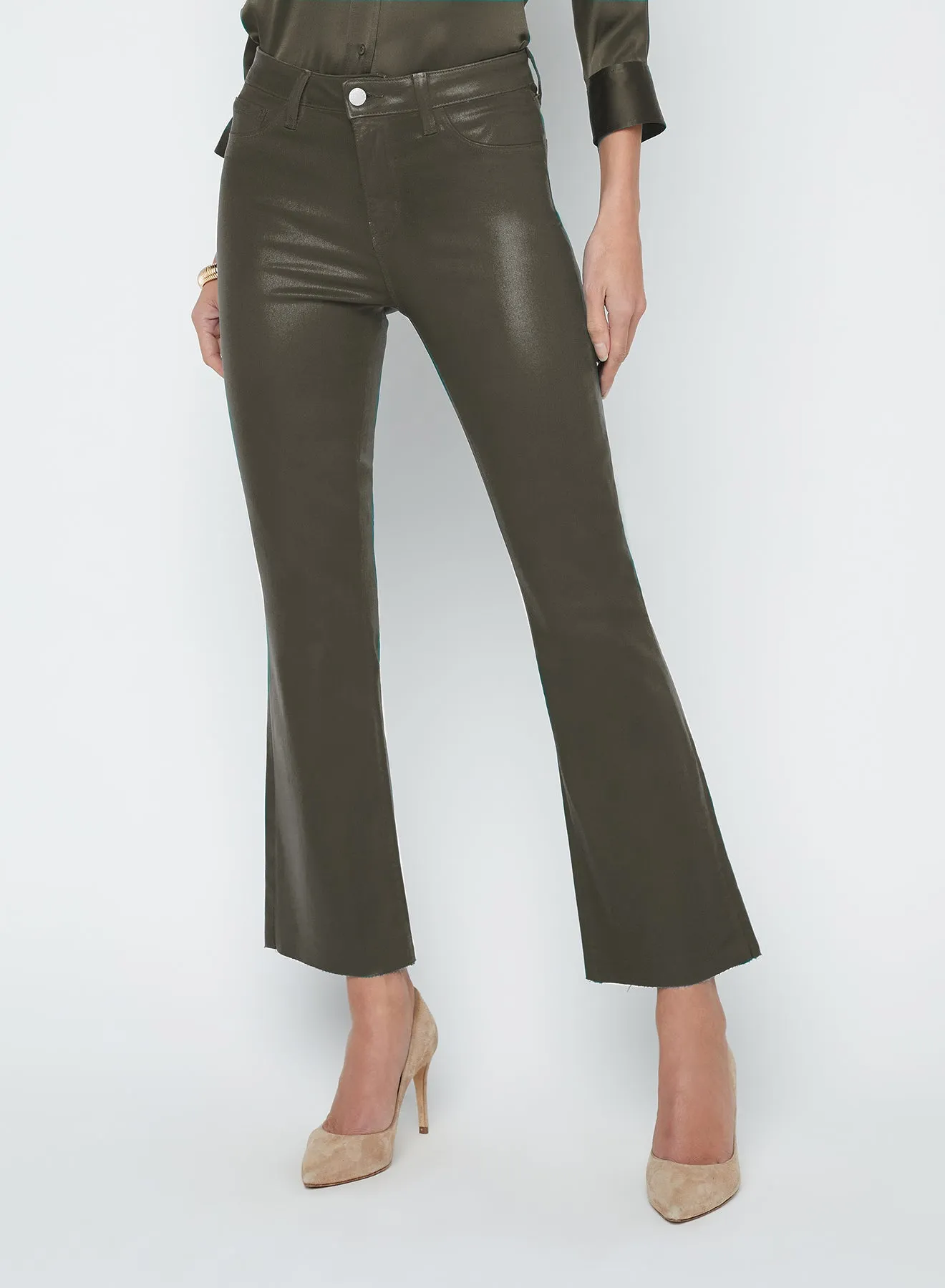 L'agence - Kendra H/R Crop Flare - Ash Olive Coated sold by Jessie Boutique