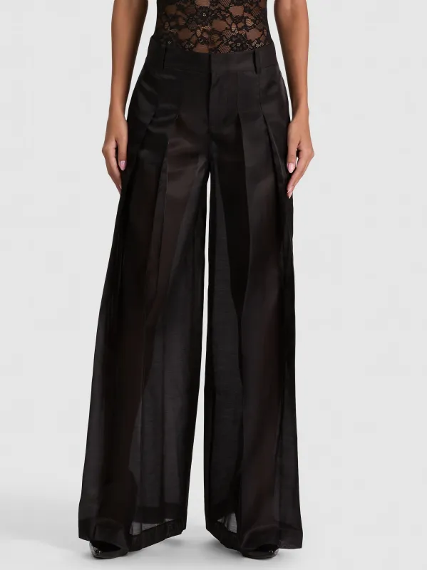 Alice + Olivia - Blaire Pleated Sheer Pant - Black made by Alice + Olivia