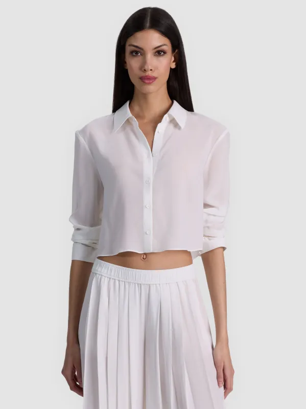 Alice + Olivia - Leon Crop Shirt - Off White made by Alice + Olivia