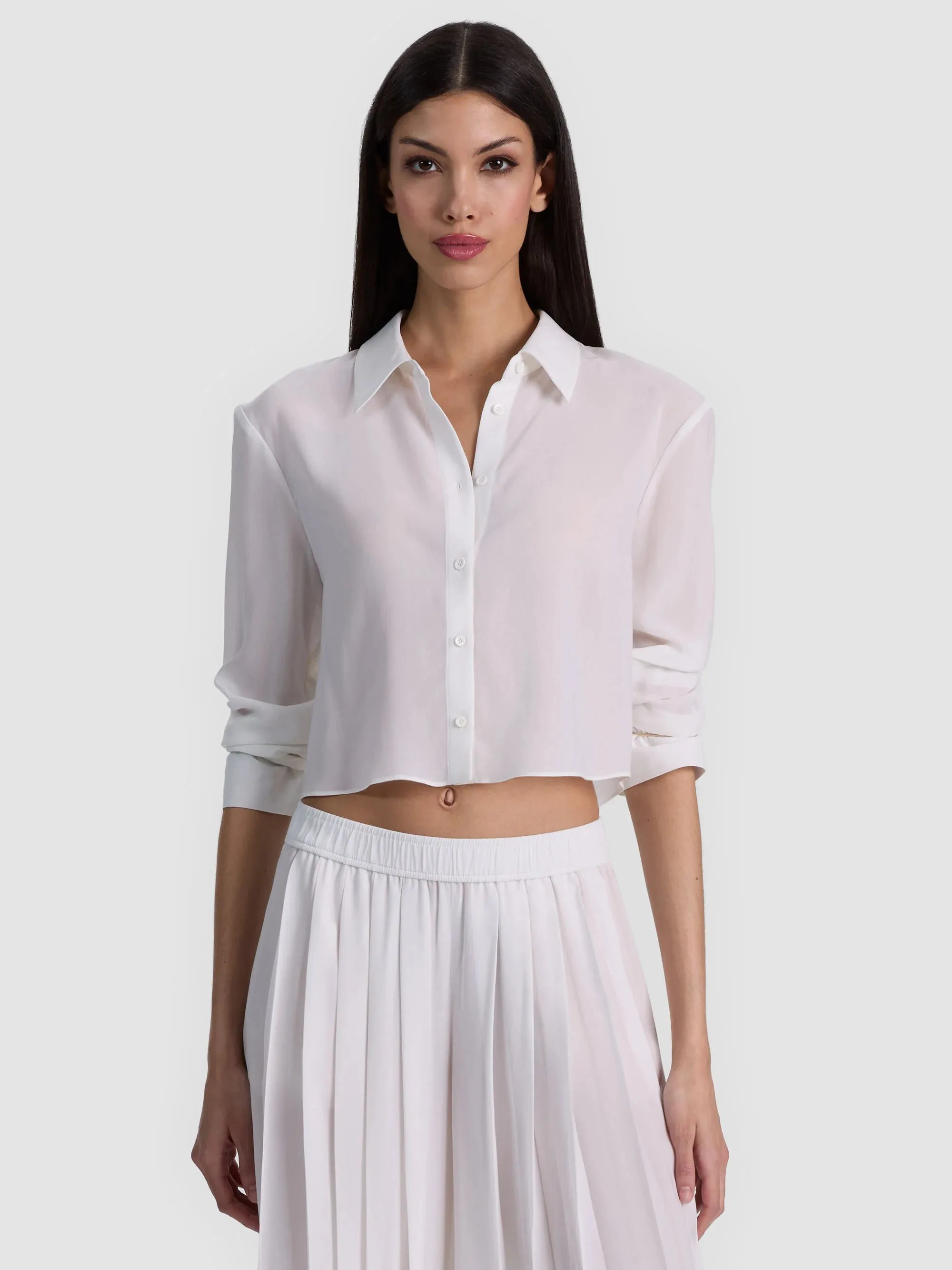 Alice + Olivia - Leon Crop Shirt - Off White sold by Jessie Boutique