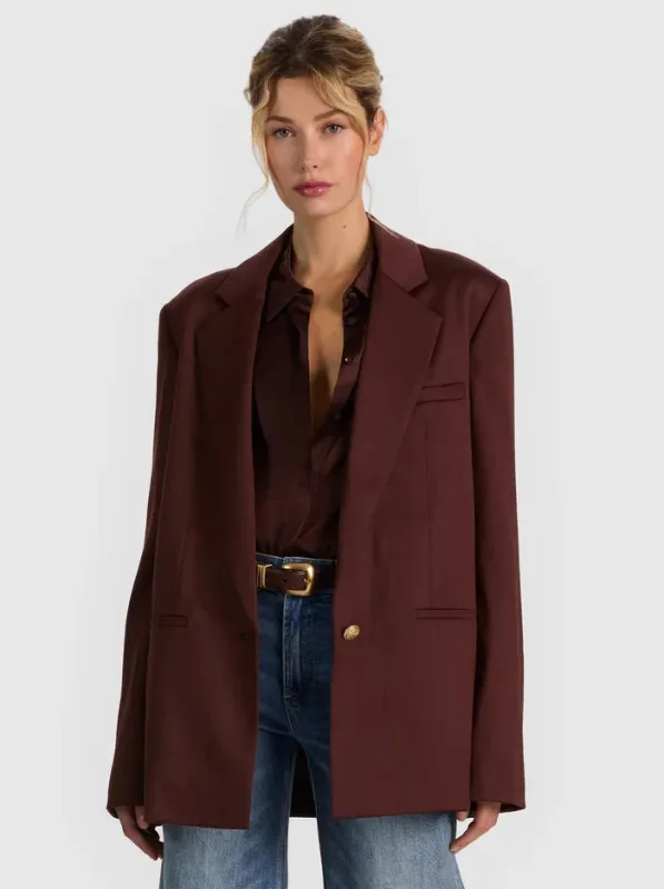 Alice + Olivia - Ronan Oversized Boxy Blazer - Dark Chocolate made by Alice + Olivia