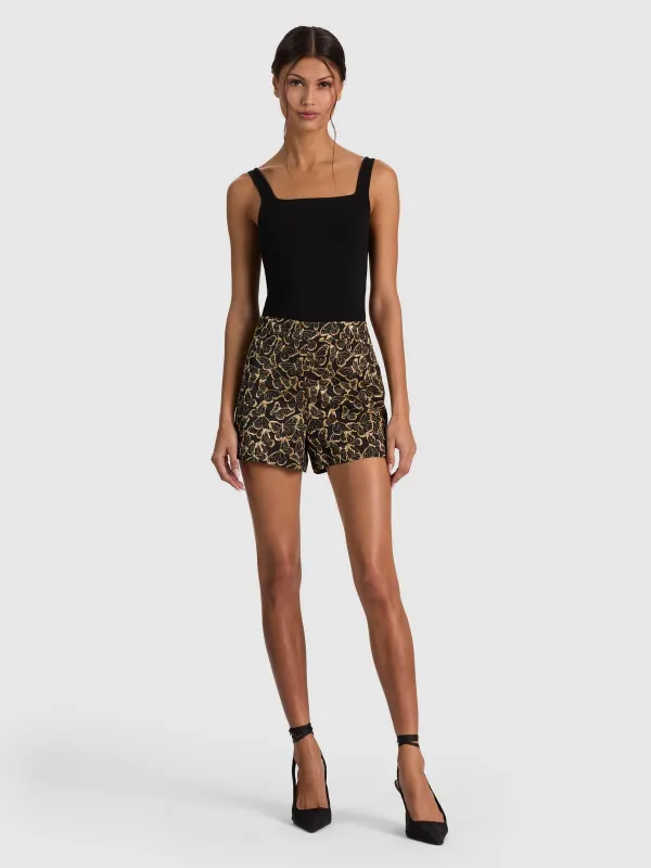 Alice + Olivia - Hera High Rise Back Zip Short - Black/Gold made by Alice + Olivia