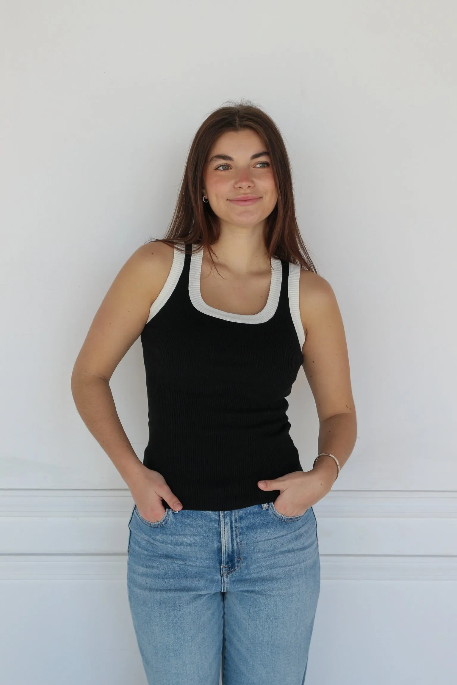 Luxe Rib Contrast Trim Tank sold by Kins Collective