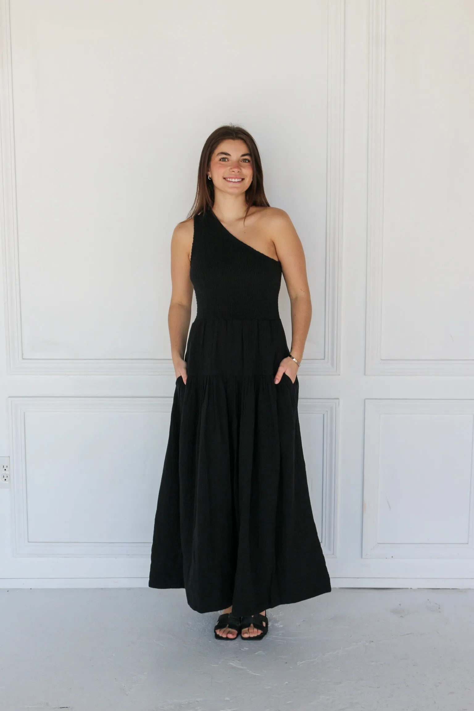 One Shoulder Smocked Dress sold by Kins Collective