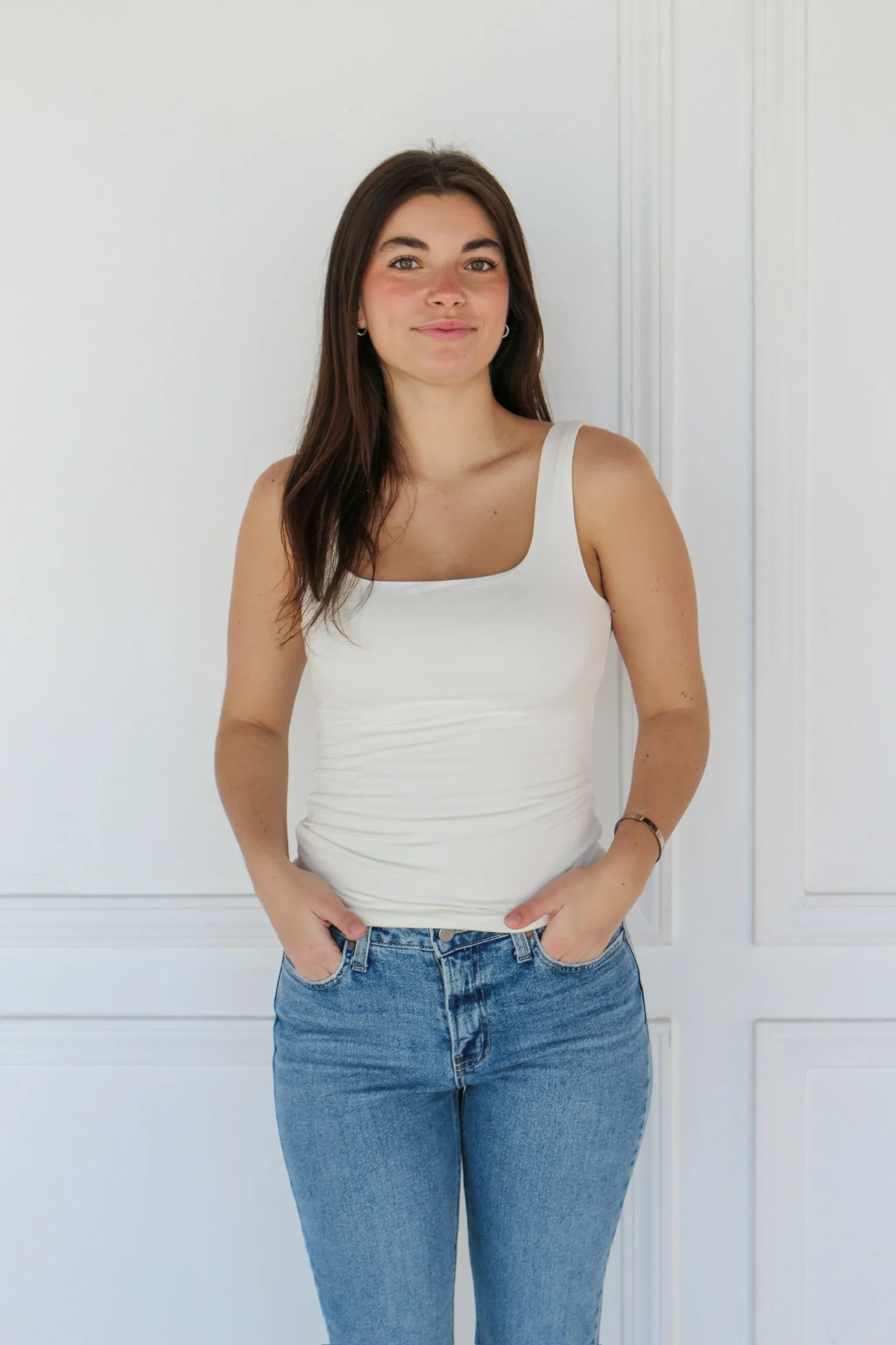 Square Neck Tank Ivory sold by Kins Collective