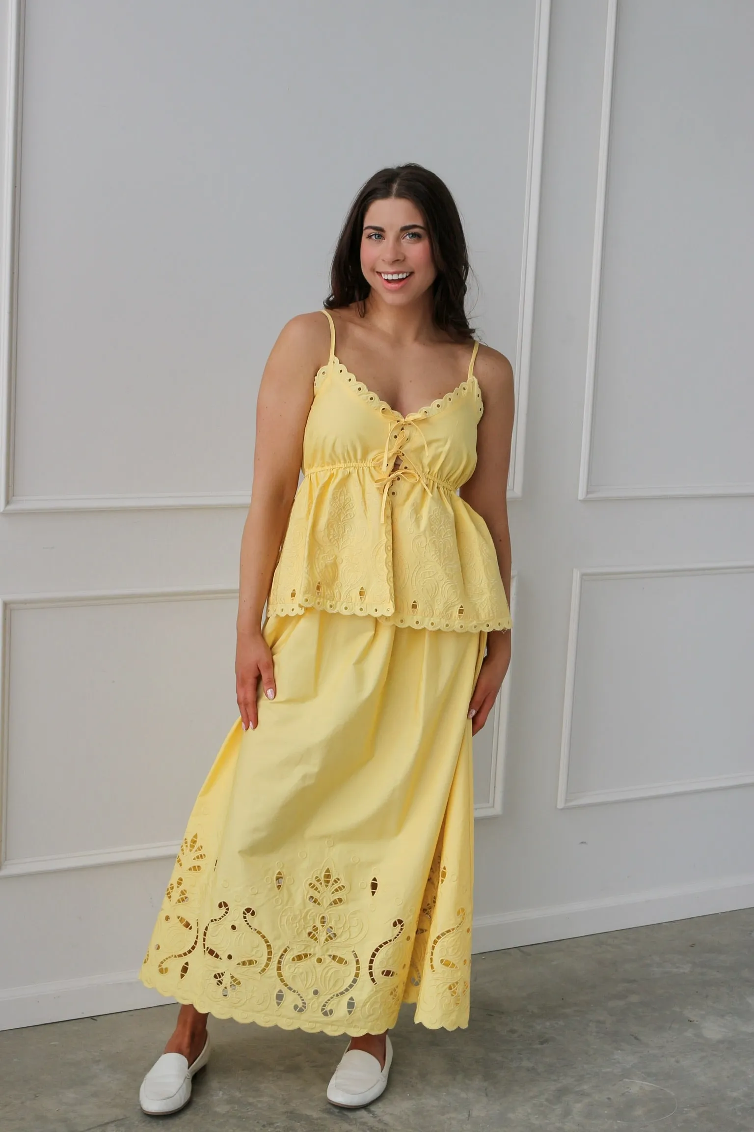 Sunshine Eyelet Midi Skirt sold by Kins Collective