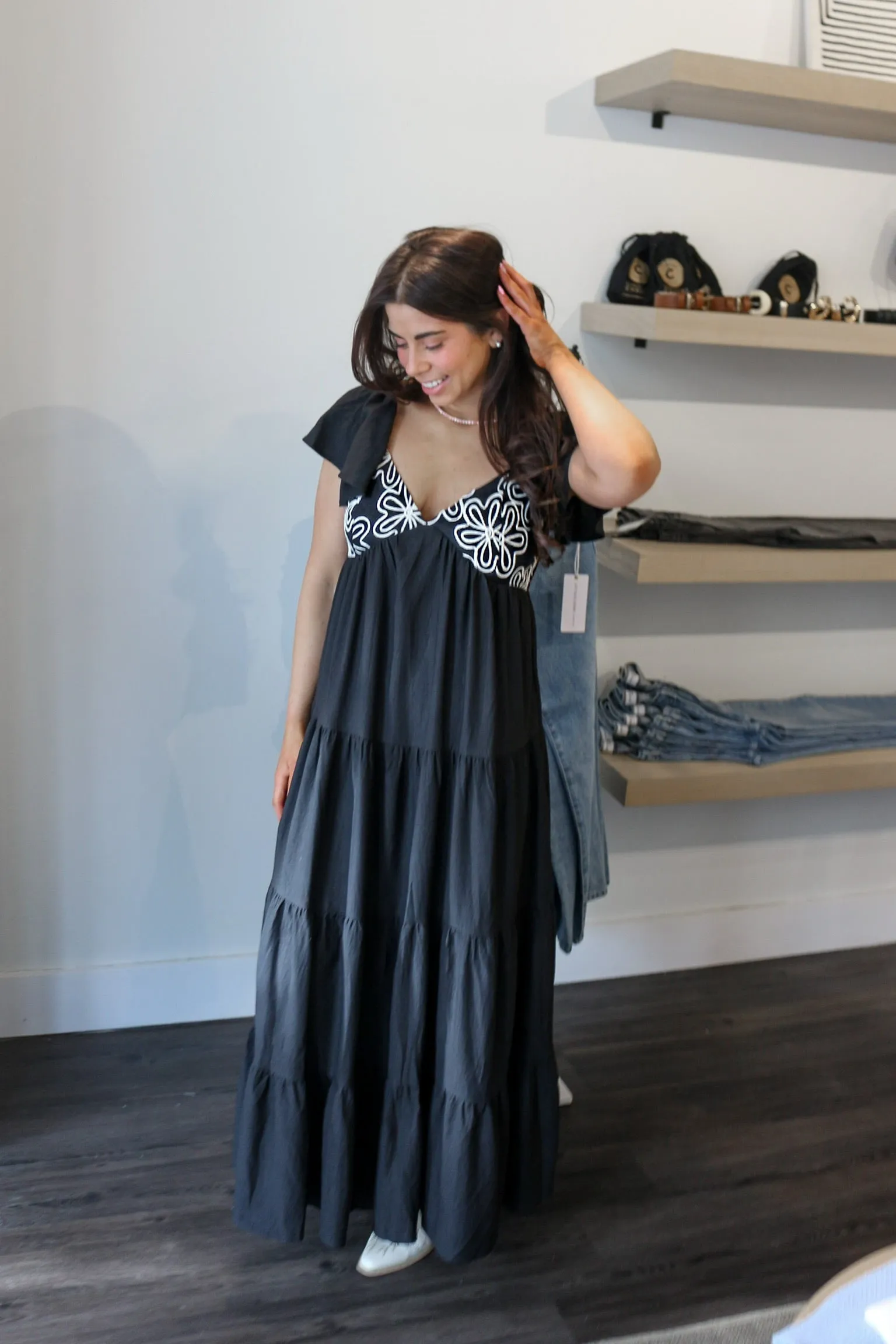 Abstract Embroidered Floral Maxi Dress sold by Kins Collective