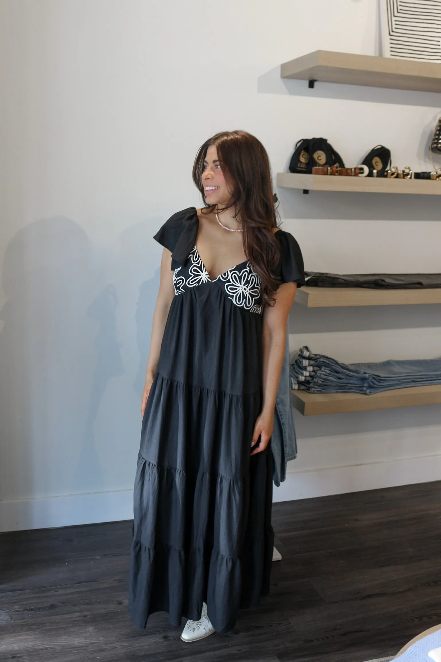 Abstract Embroidered Floral Maxi Dress sold by Kins Collective product image thumbnail 3