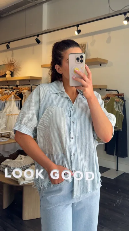 Loose Fit Pinstripe Shirt sold by Kins Collective
