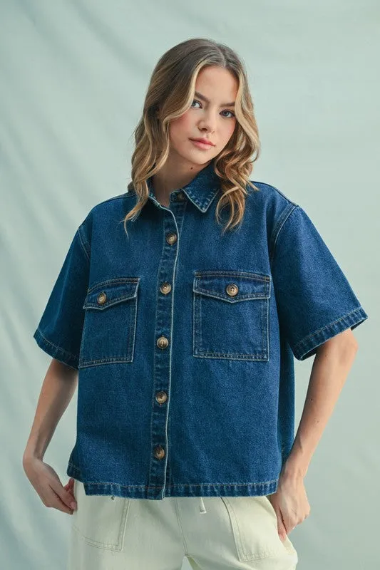 Boxy Denim Top sold by Kins Collective