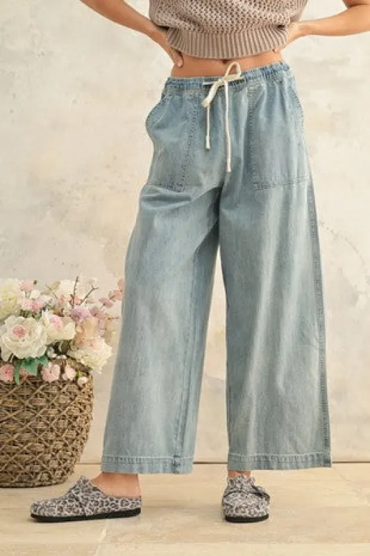 Elastic Band Denim Pants sold by Kins Collective