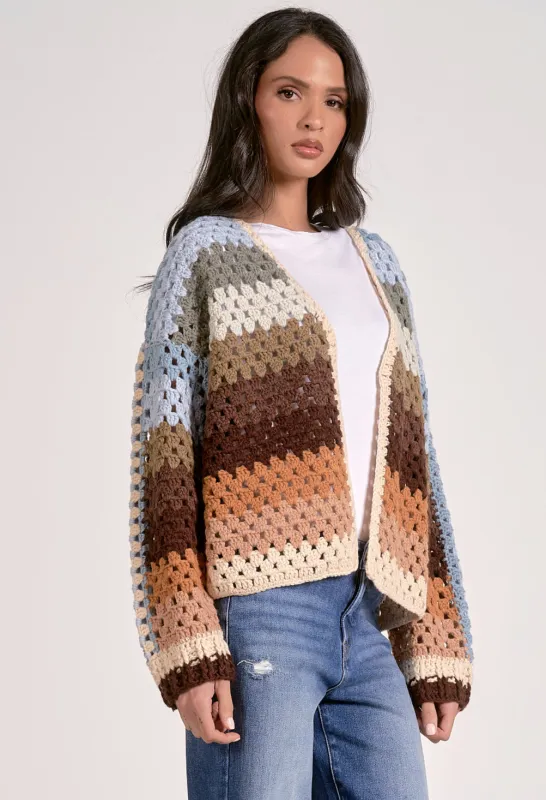 Crochet Multi Stripe Open Cardi sold by Kins Collective