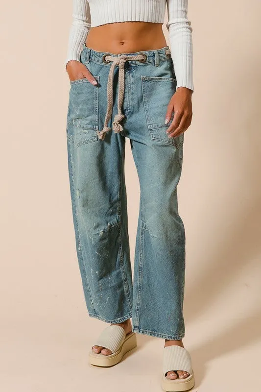 Braided Belt Barrel Jeans sold by Kins Collective