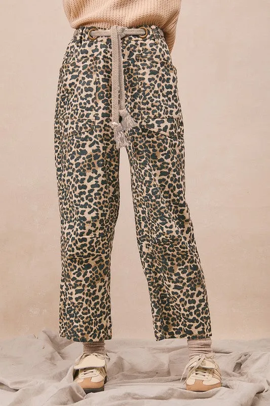 Leopard Braided Belt Barrel Jeans sold by Kins Collective