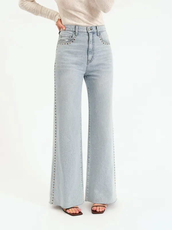Far Out Wide Leg Studded Denim sold by Kins Collective