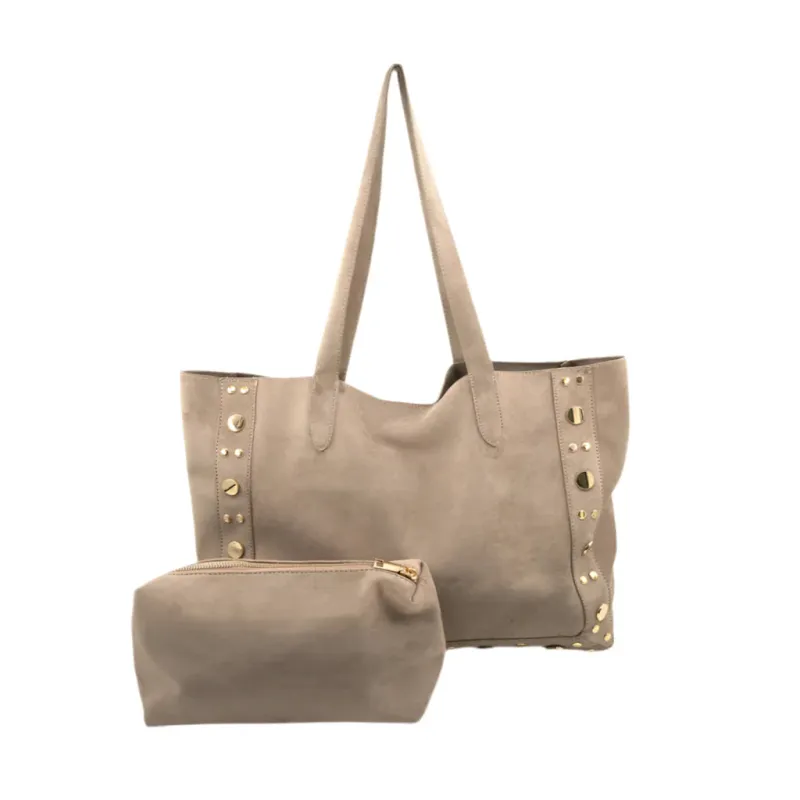 Stud Tote Taupe sold by Kins Collective