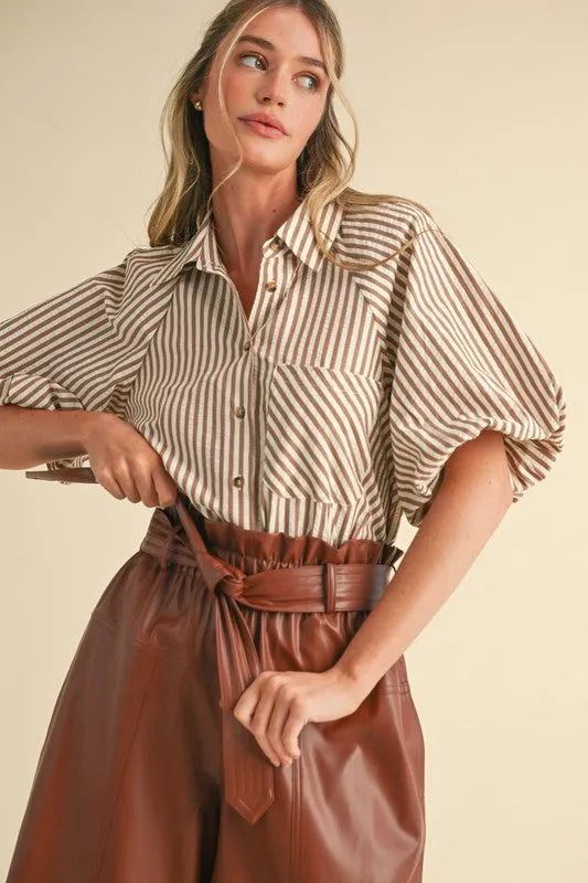 June Pecan Stripe Blouse sold by Kins Collective
