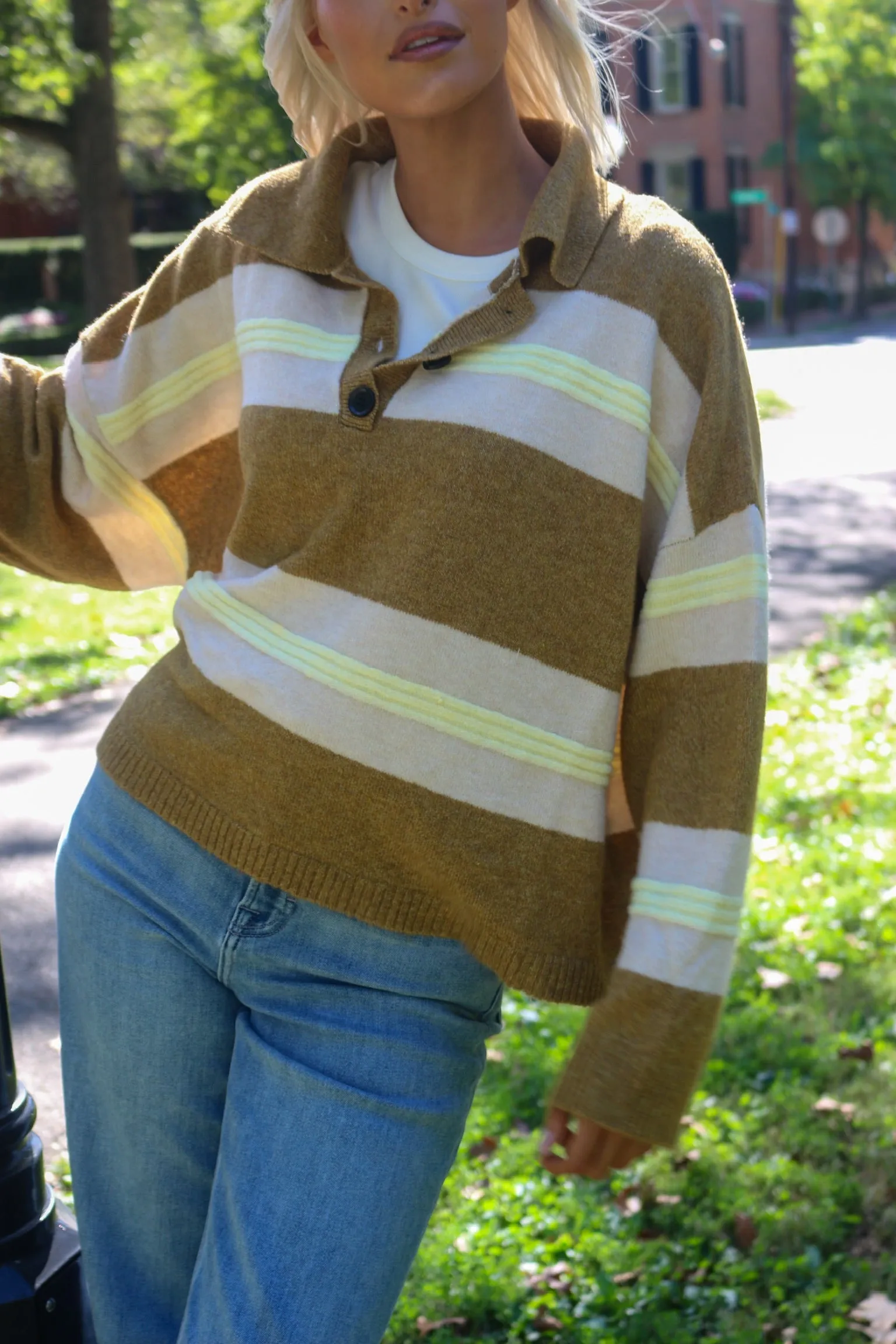 Camden Stripe Bronze Polo sold by Kins Collective product image thumbnail 3