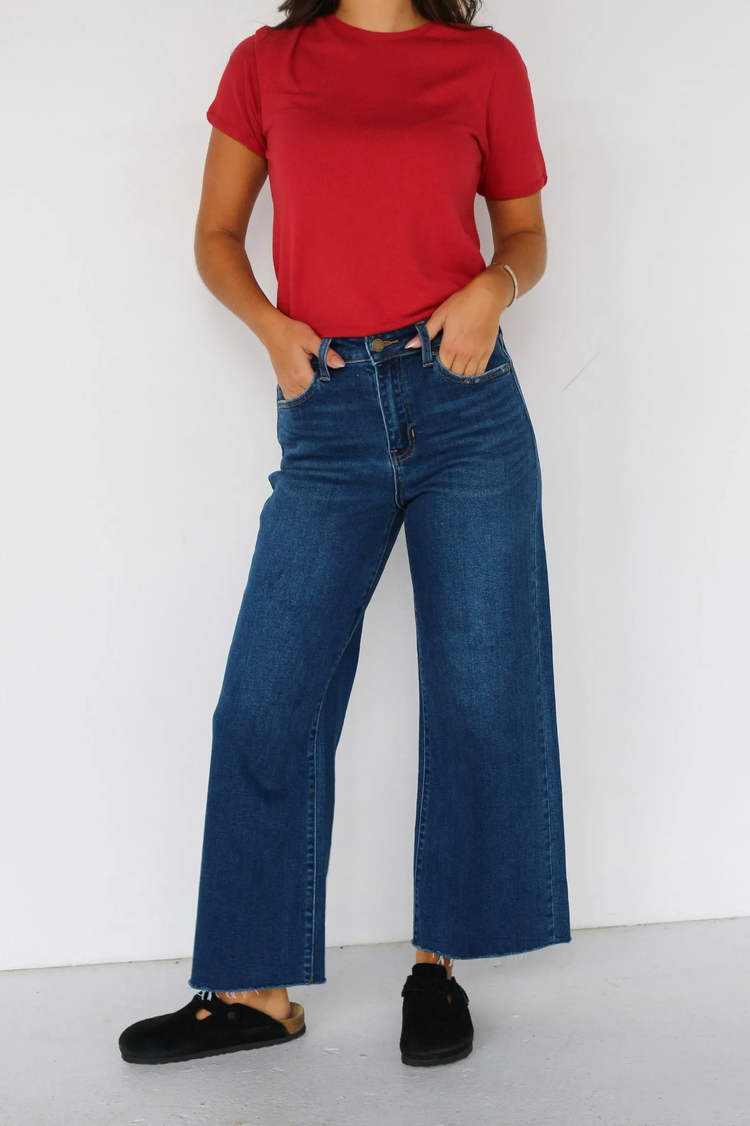 Slim Wide Leg Denim Dark Wash sold by Kins Collective