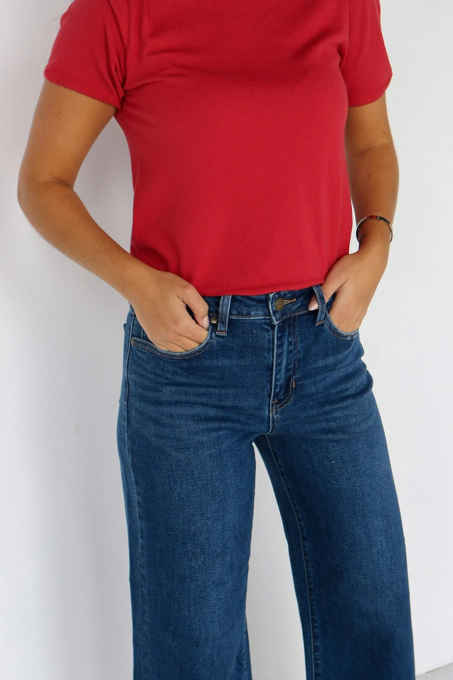 Slim Wide Leg Denim Dark Wash sold by Kins Collective product image thumbnail 3