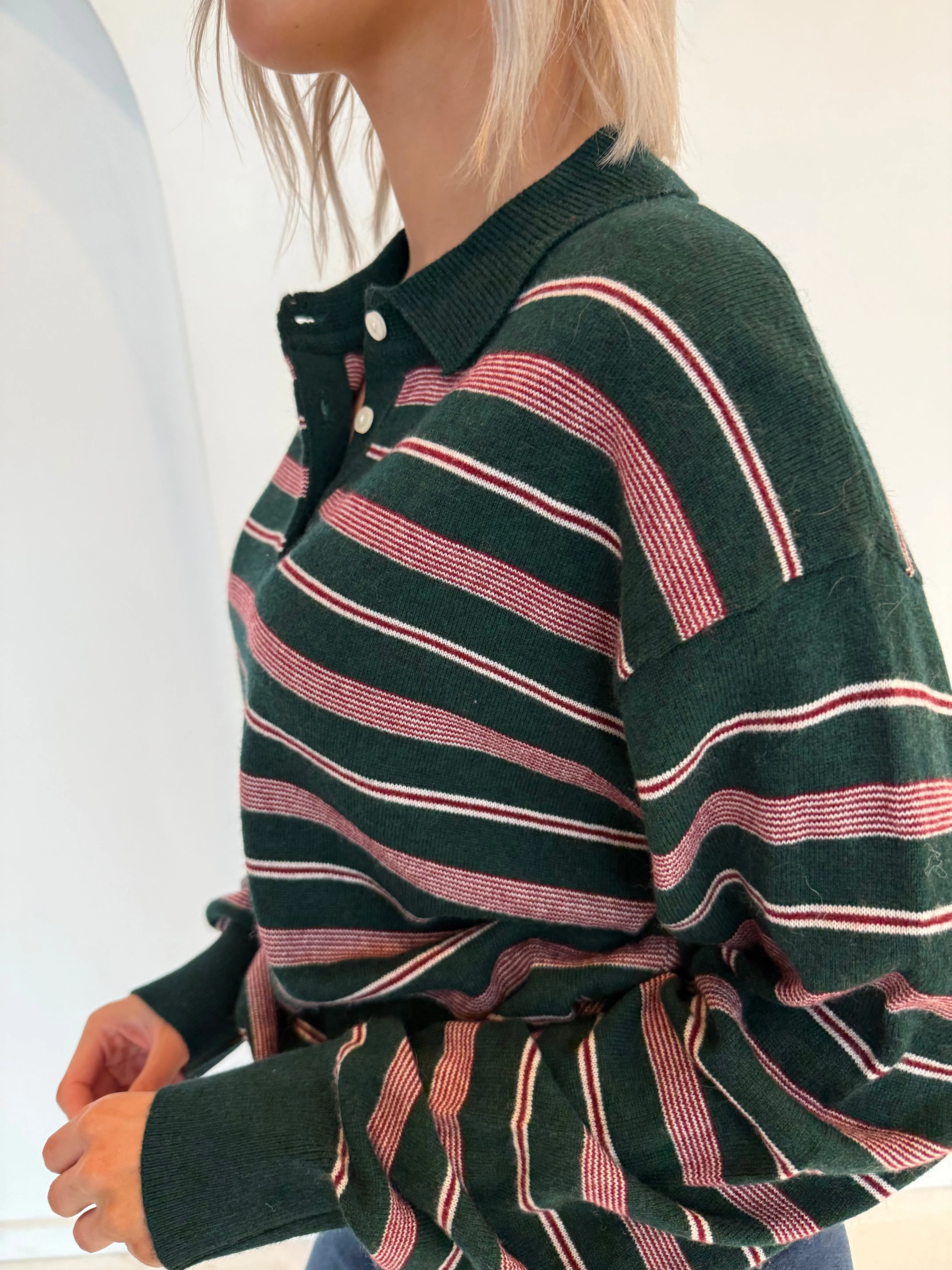 Holly Stripe Collared Polo Crew sold by Kins Collective