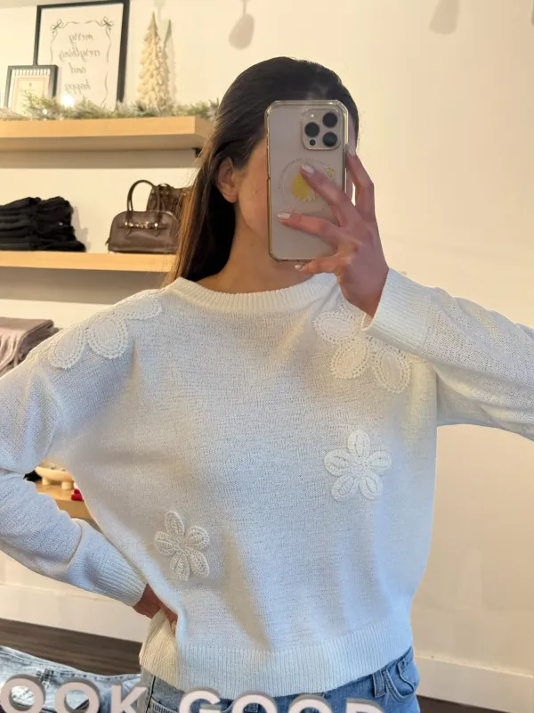 Crochet Flower Sweater sold by Kins Collective