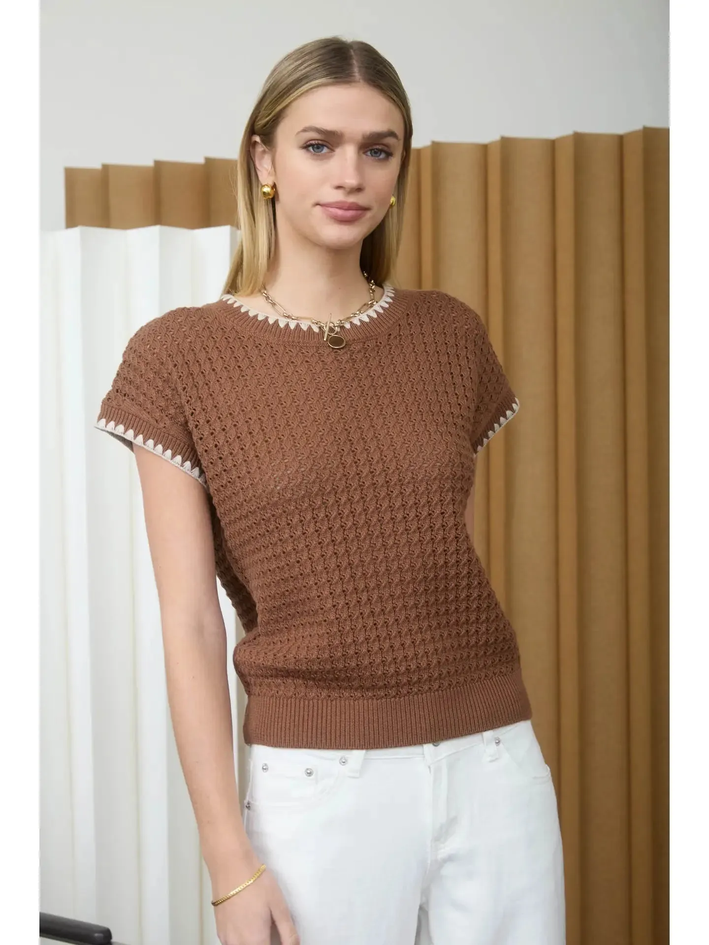 Trim Knit Top - Brown sold by Kins Collective