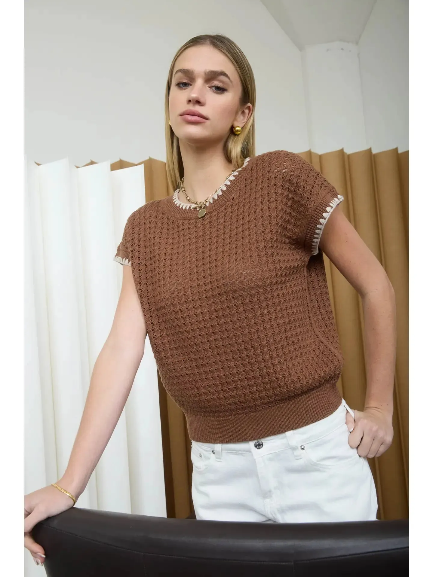 Trim Knit Top - Brown sold by Kins Collective product image thumbnail 4