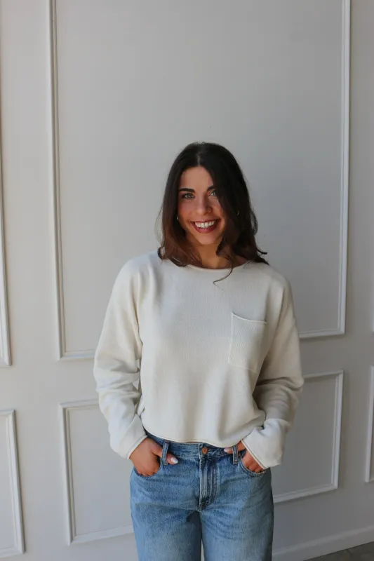 Feather Knit Pocket Sweater - Cream made by Kins Collective