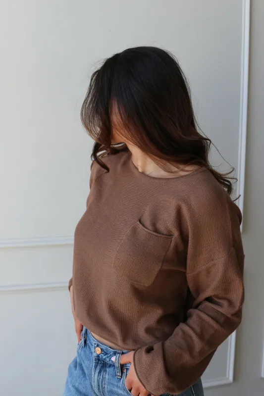 Feather Knit Pocket Sweater - Brown made by Kins Collective