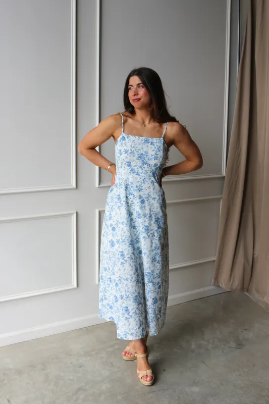 Watercolor Floral Dress Blue made by Kins Collective