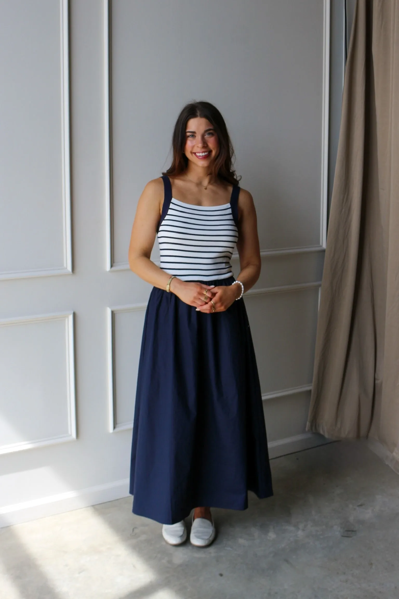 Nautical Stripe Mixed Media Dress sold by Kins Collective