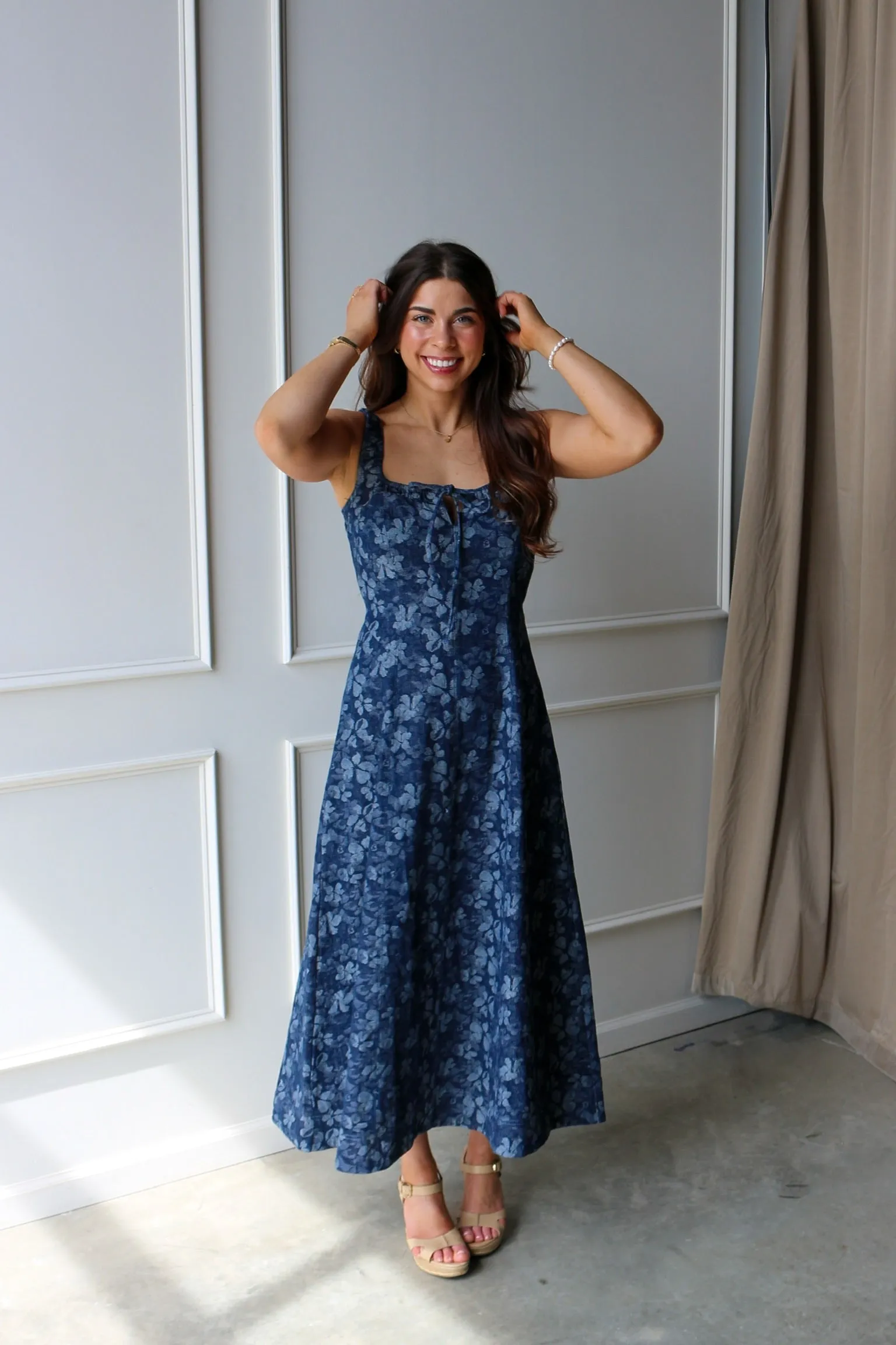 Indigo Denim Jacquard Dress sold by Kins Collective product image thumbnail 4