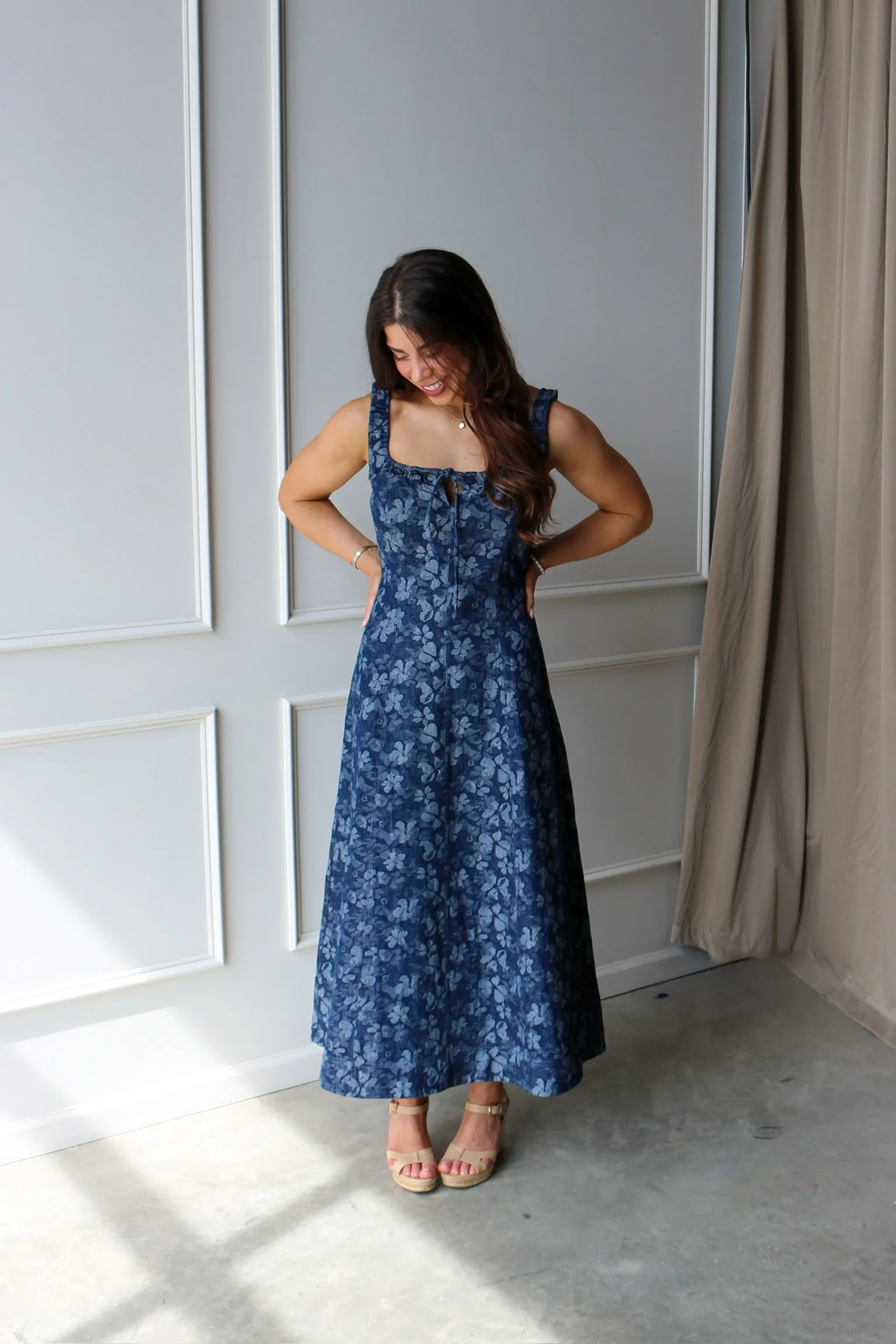 Indigo Denim Jacquard Dress sold by Kins Collective product image thumbnail 3