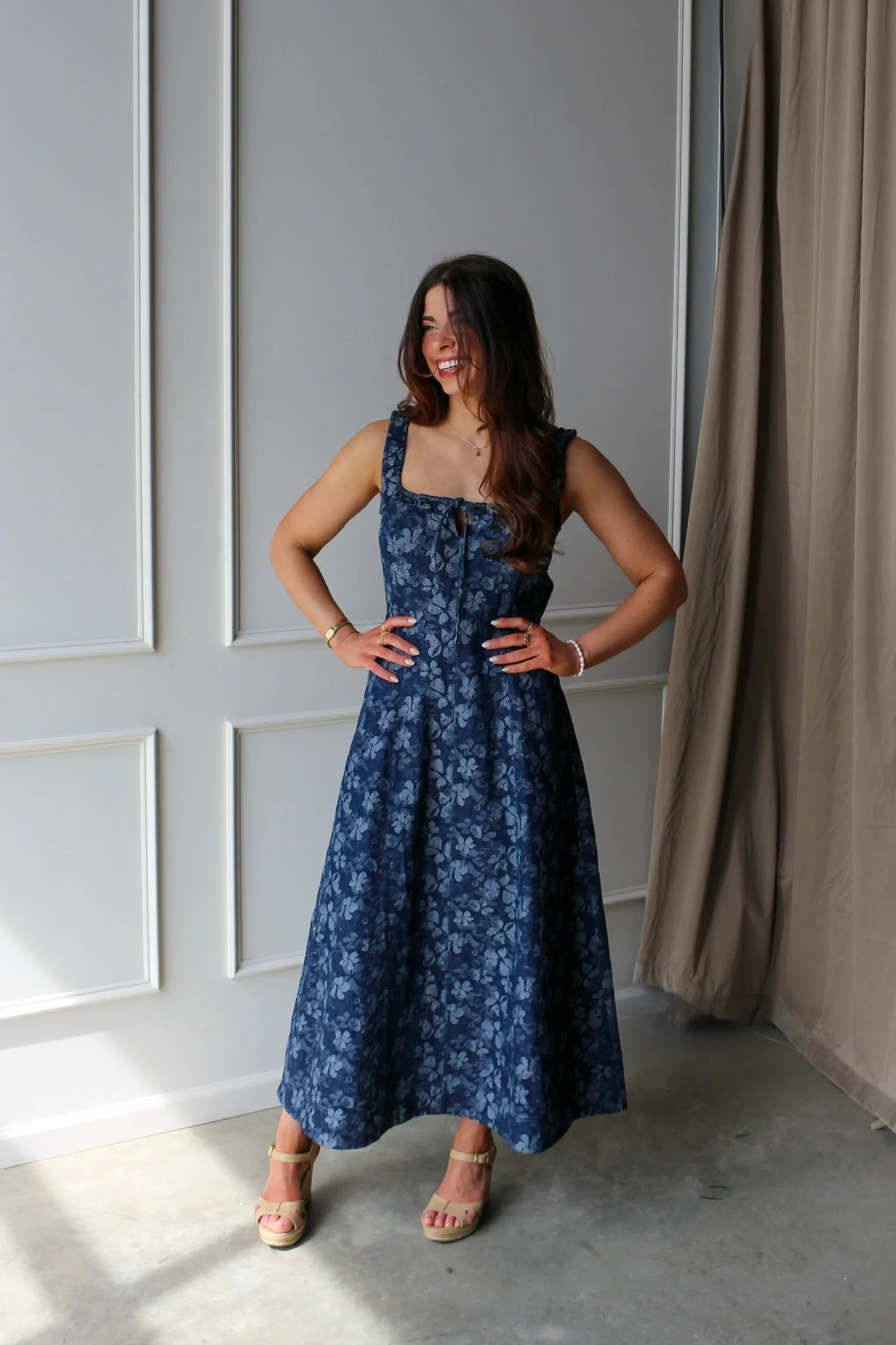 Indigo Denim Jacquard Dress sold by Kins Collective product image thumbnail 2