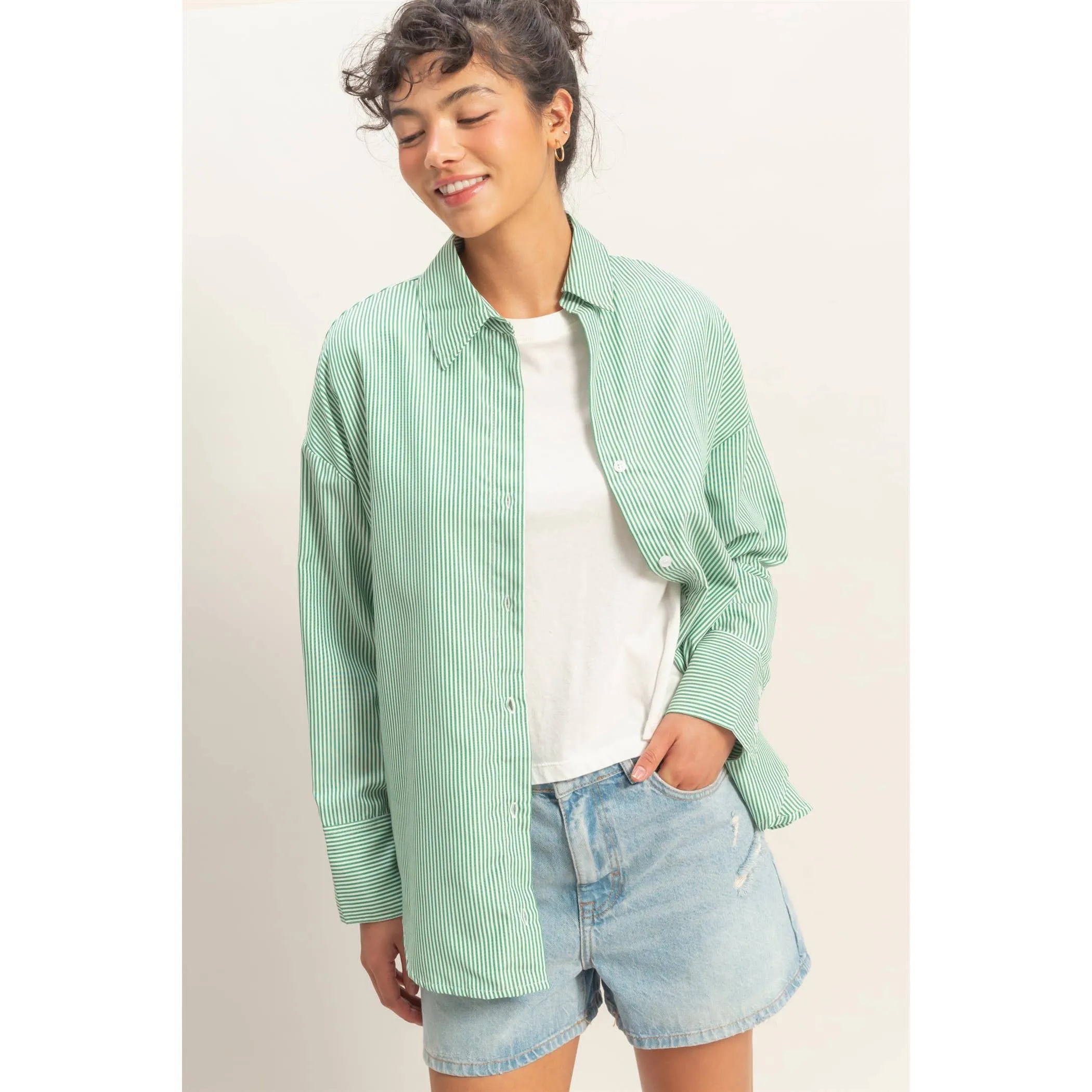 Striped Button Up Shirt sold by Kins Collective