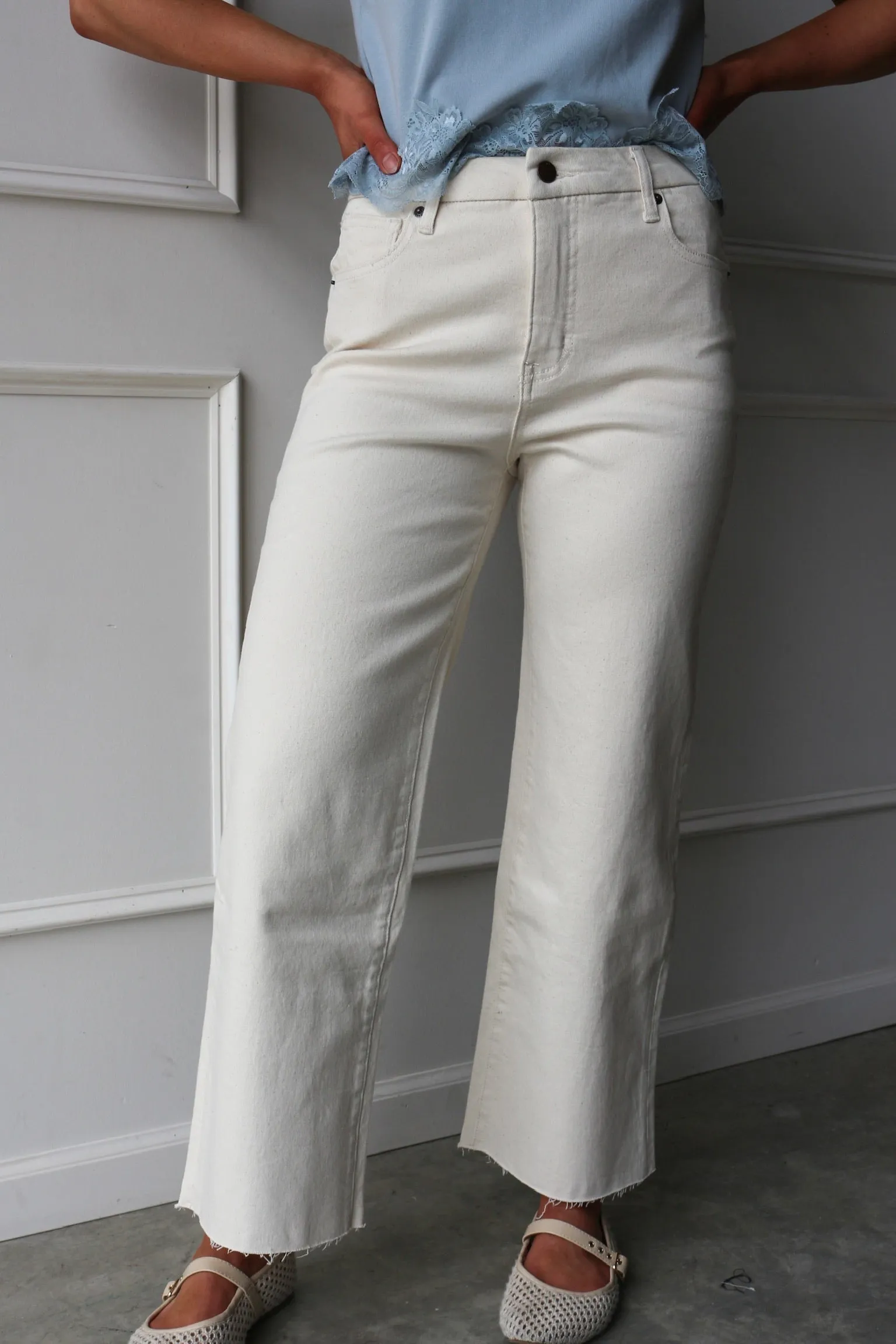 Aberdeen Ankle Crop High Rise Jean, Ecru sold by Kins Collective product image thumbnail 2